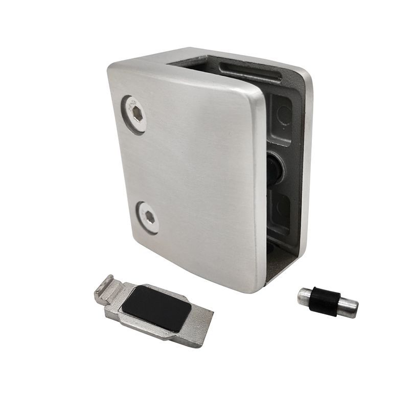 Uchwyt do szkła PINOX wzmocniony 65x55x37mm ze wspornikiem i pinem powierzchnia płaska stal nierdzewna AISI 304 satyna 1 szt.