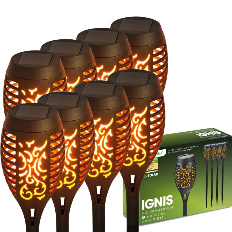Lampa Solarna Lumiled Ogrodowa LED Wbijana Pochodnia Efekt Płomienia 50cm 8 szt.