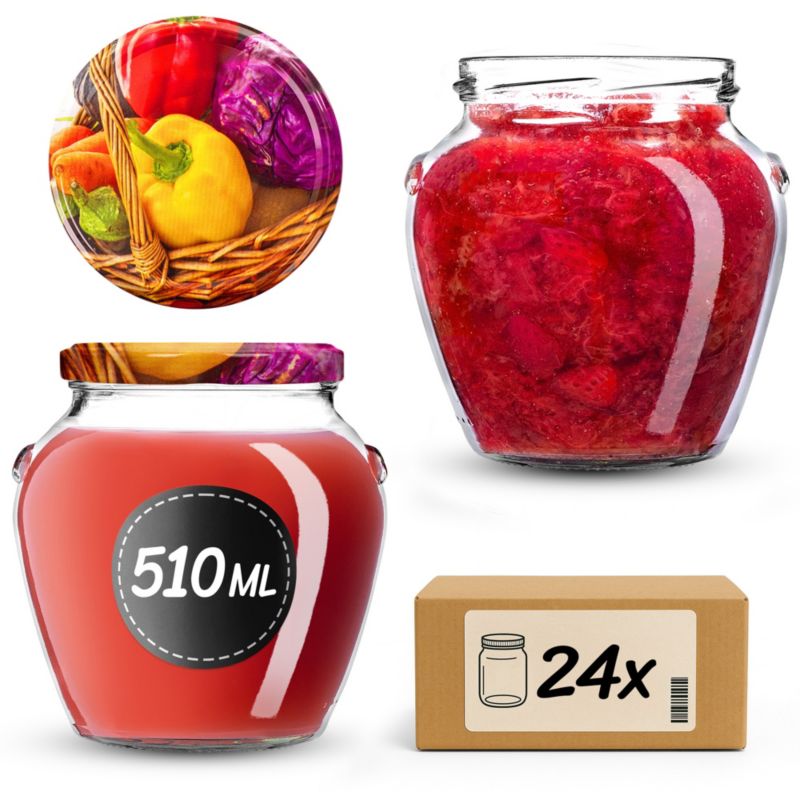 Słoiki KADAX na przetwory 510ml + wieczka "kosz warzyw" 82 mm 24 szt.