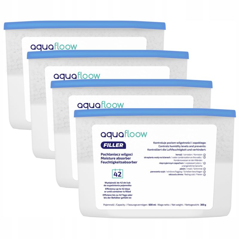 Pochłaniacz wilgoci, Aquafloow, osuszacz powietrza, bezzapachowy, 600 ml, 4szt