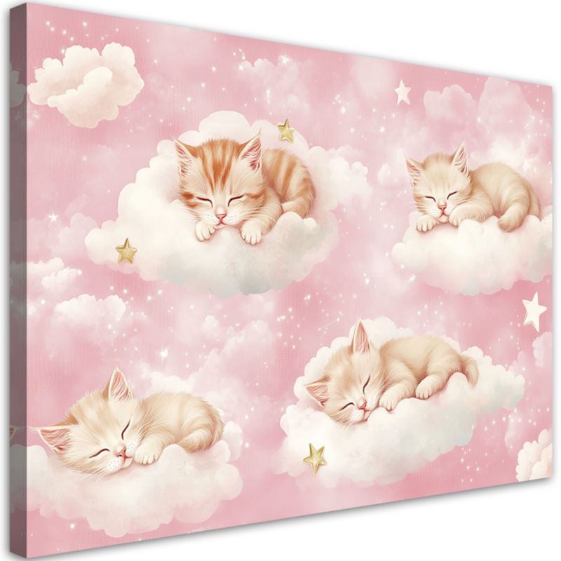 Obraz do pokoju dziewczynki Feeby Kotki w chmurach Różowy 100x70cm 1szt