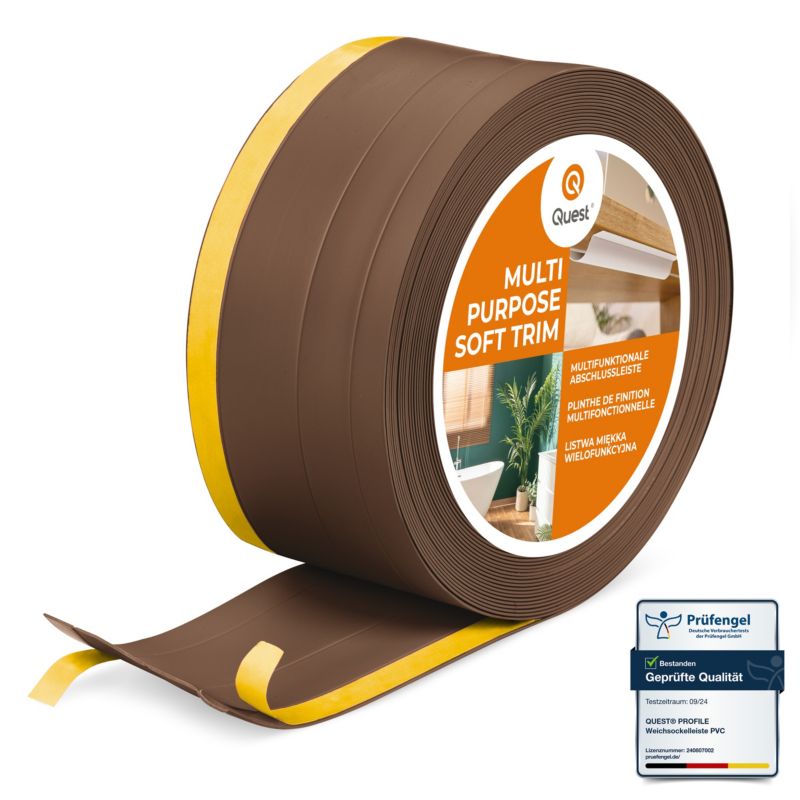Listwa wykończeniowa W2 z PCV 4w1 120mm, QUEST samoprzylepna, maskująca elastyczna listwa podłogowa, ścienna, brąz, 25m