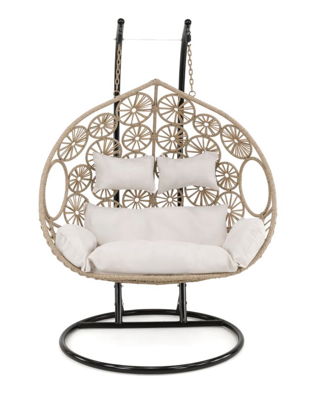 Fotel wiszący ogrodowy dwuosobowy MebleMWM SC-N3 beż poduszki jasno szare 1 szt.