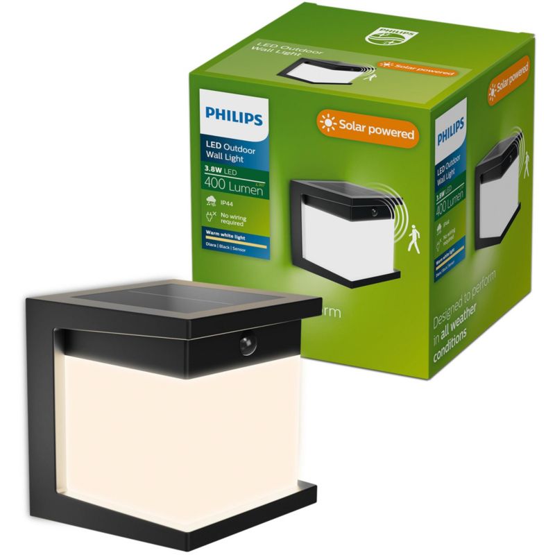 Kinkiet Ogrodowy Philips Lampa Elewacyjna Solarny 3.8W 400lm 2700K IP44 Czarna z Czujnikiem Ruchu 1 szt.
