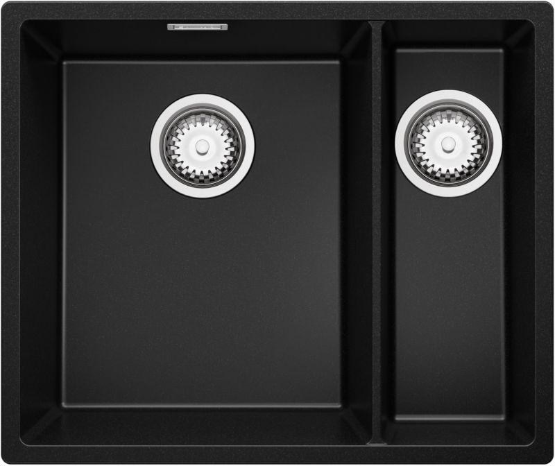 Zlewozmywak Londyn Slim Duo PRIMAGRAN Nablatowy 56x47cm do szafki od 60cm, Czarny + Syfon, S001, 1 szt.
