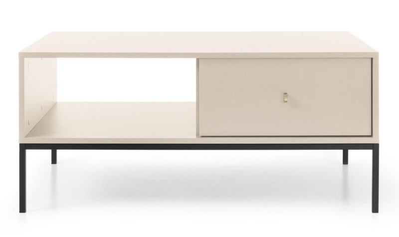 Stolik kawowy Evora prostokątny INTESI beżowy z szufladą i półką nowoczesny do salonu 1 szt.