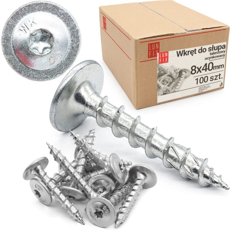 Wkręty do podstaw słupa Lun Fix 8x40mm srebrne 100szt.