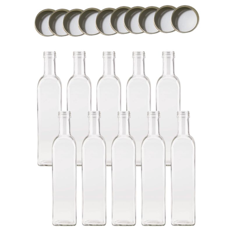 Butelki szklane MODO24 500 ml maraska kwadratowa na soki i oliwę fi 31 z nakrętkami 10 szt.