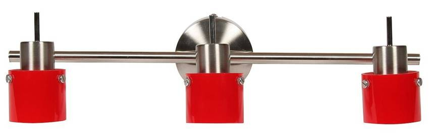 Czerwona lampa sufitowa na listwie 3-punktowa do salonu RED satyna nikiel