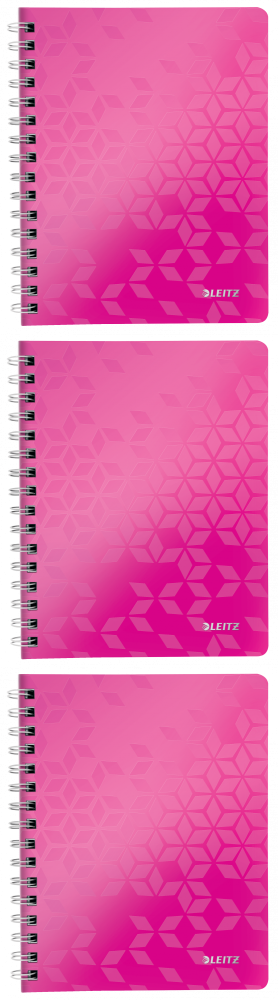 3x Kołonotatnik Leitz Wow, A5, w kratkę, 80 kartek, okładka PP, różowy