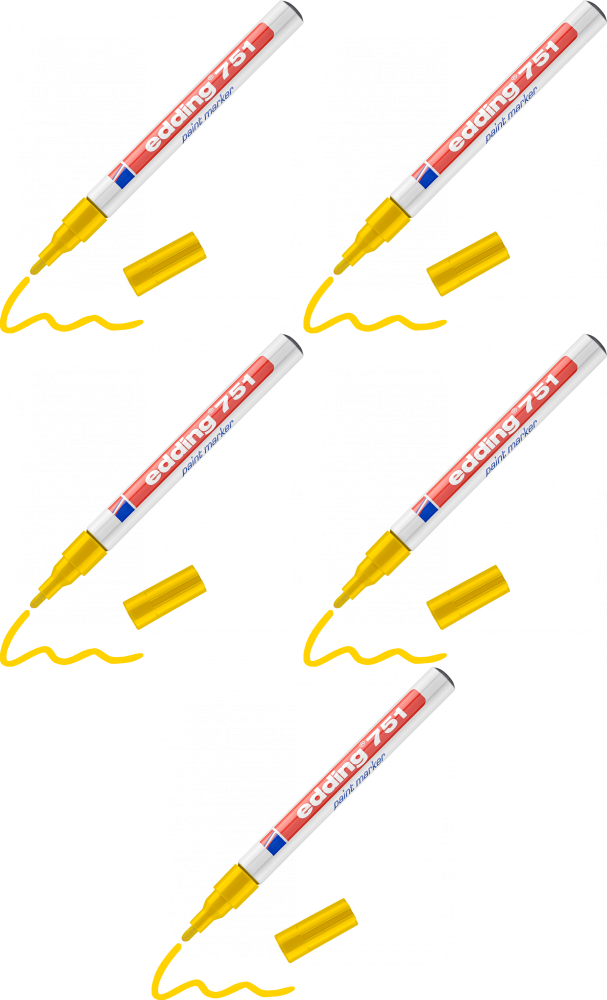 5x Marker olejowy edding 751, w aluminiowej obudowie, okrągła, 1-2m żółty