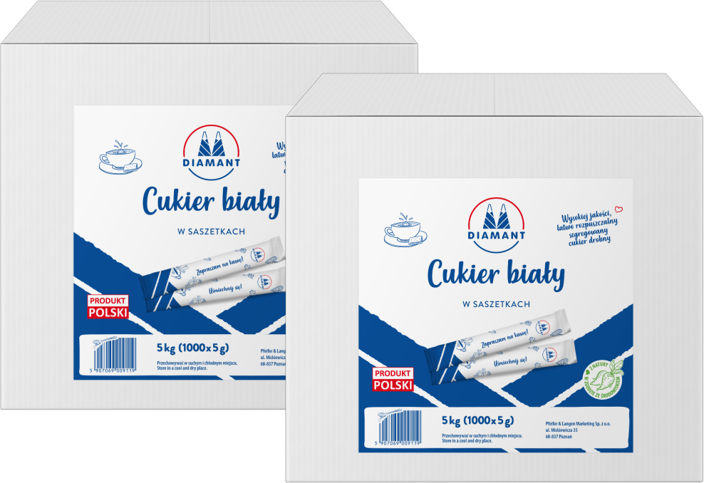 2x Cukier biały w saszetkach Diamant, 1000 sztuk, 1000x5g