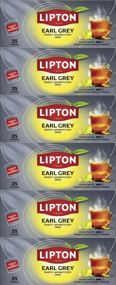 6x Herbata Earl Grey w torebkach Lipton, 25 sztuk x 1.5g