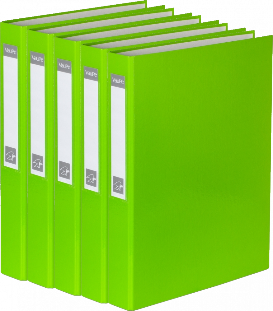 5x Segregator VauPe FCK, A4, szerokość grzbietu 40mm, do 150 kartek, 2 ringi, jasnozielony