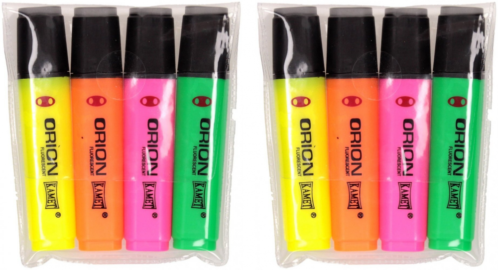 2x zakreślacz Kamet, Orion, komplet, ścięta, 4 sztuki, mix kolorów