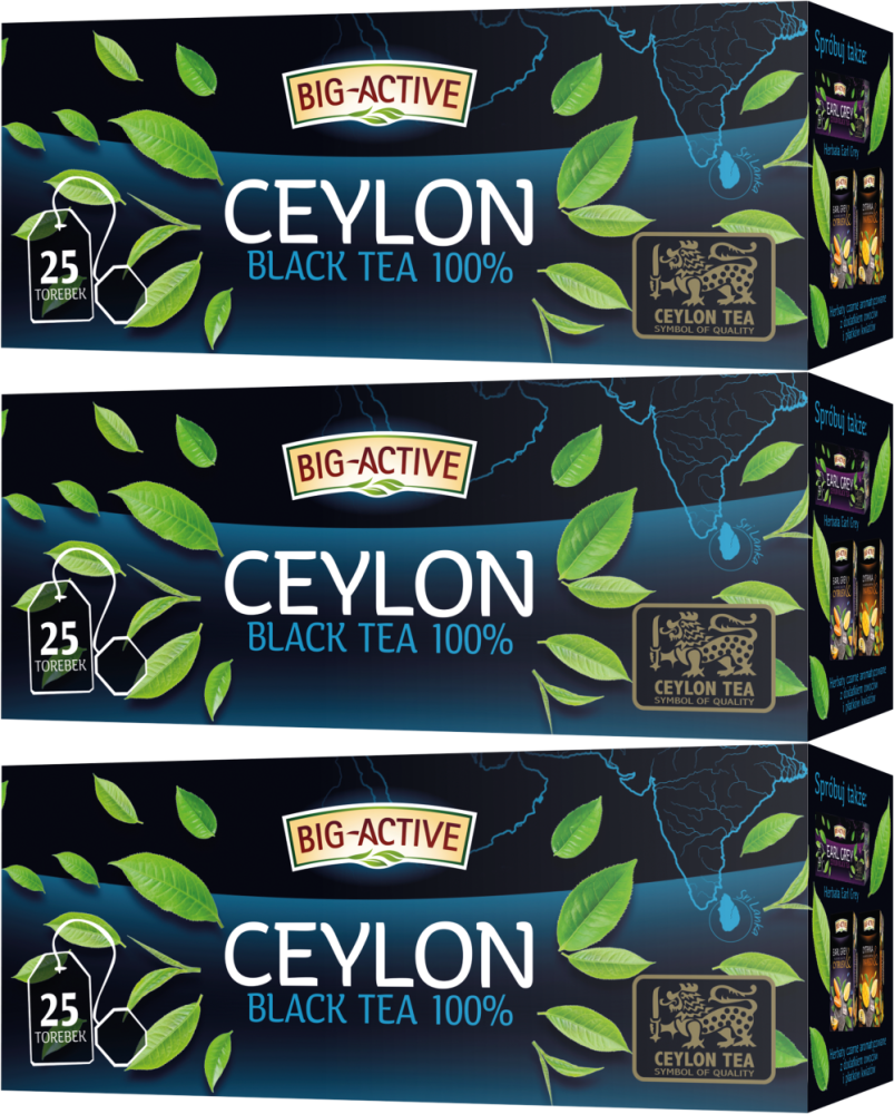 3x Herbata czarna w torebkach Big-Active Pure Ceylon Black, 25 sztuk x 1.5g