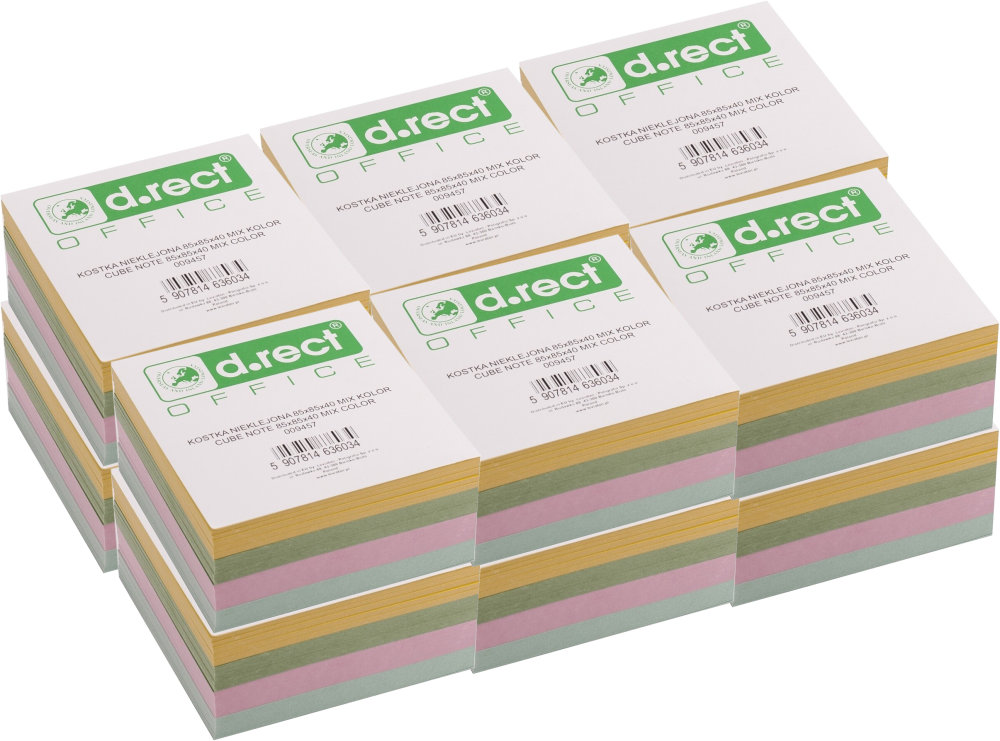 12x Karteczki do notatek D.Rect, nieklejona, 85x85x40mm, mix kolorów pastelowych