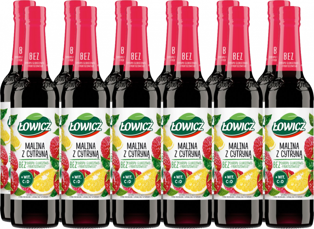 12x Syrop Łowicz, malina z cytryną, 400ml