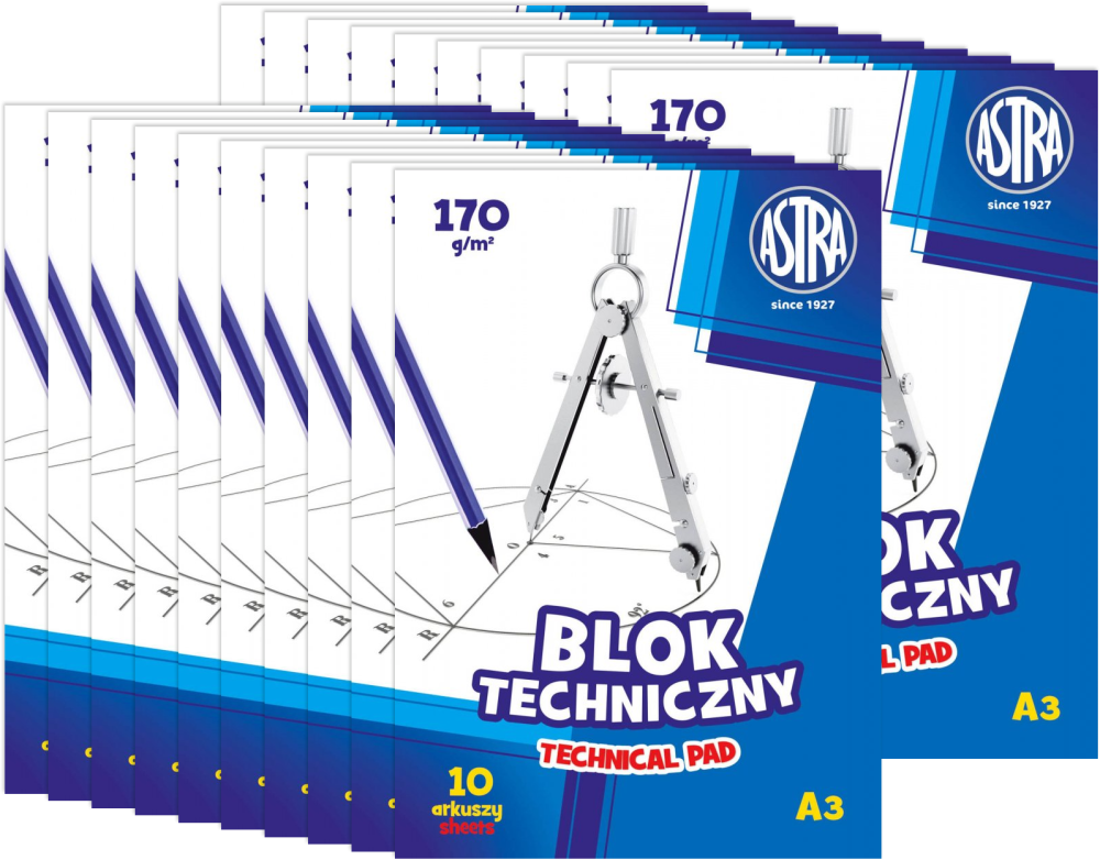 20x Blok techniczny Astra, A3, 10 kartek, biały