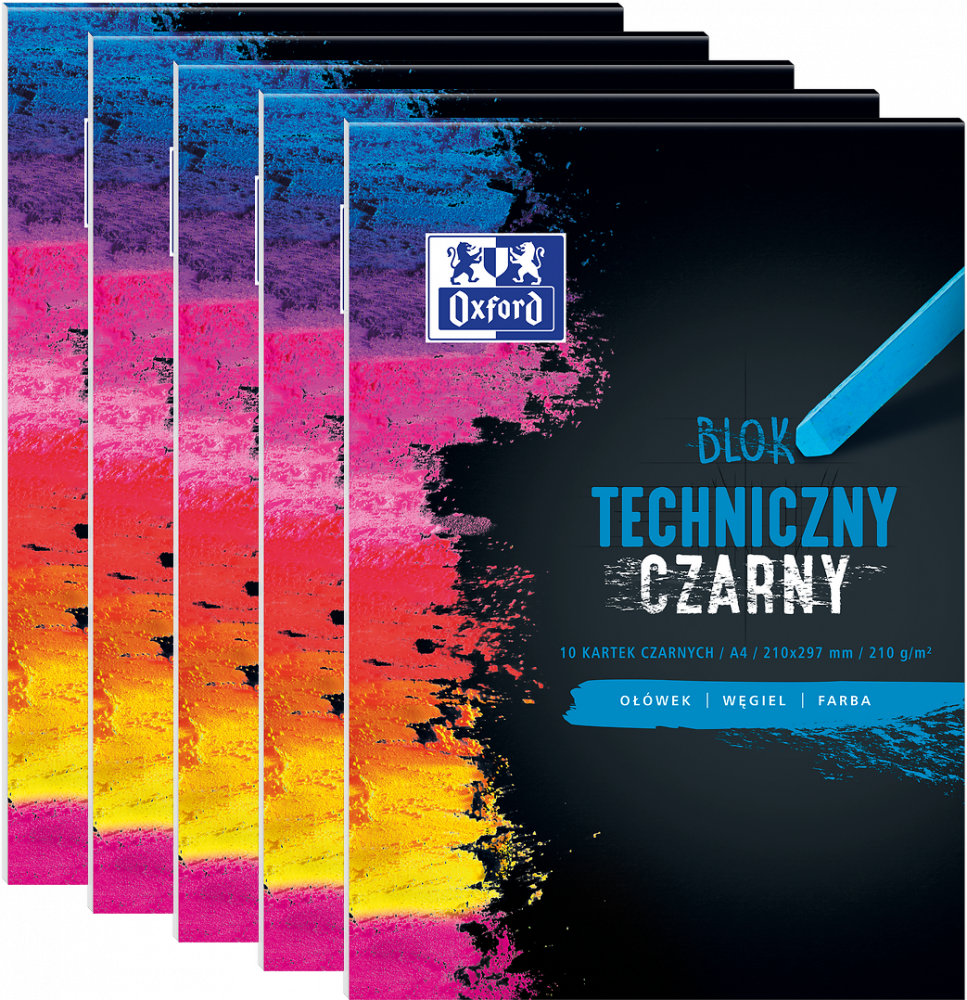 5x Blok techniczny Oxford, A4, 10 kartek, czarny