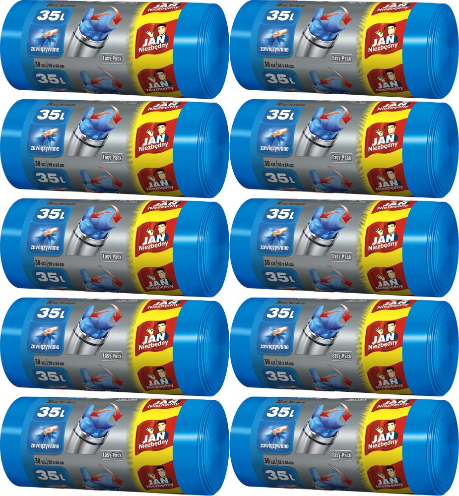 10x Worki na śmieci Jan Niezbędny Easy Pack, na odpady zmieszane, 35l, 30 sztuk, niebieski