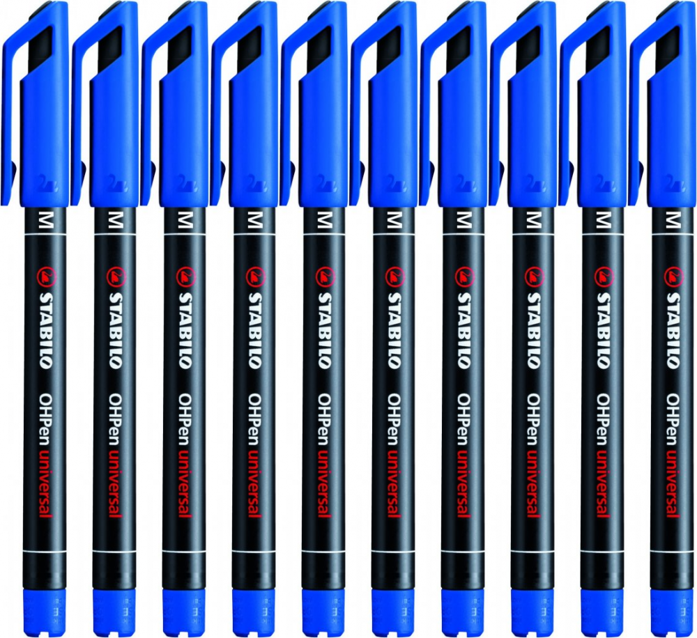 10x Foliopis Stabilo, OHPen, okrągła, 1mm (M), niebieski