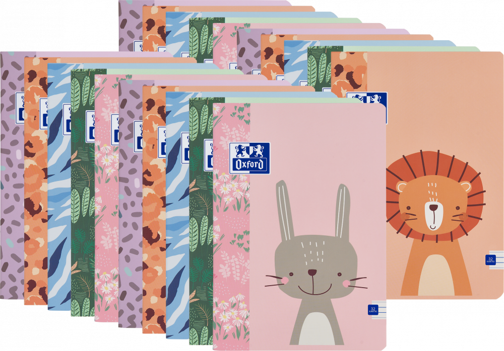 60x Zeszyt w wąskie linie Oxford Kids, A5, miękka oprawa, 32 kartki, mix wzorów
