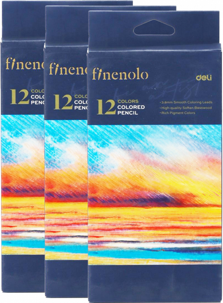 3x Kredki ołówkowe Deli Finenolo, 12 sztuk, mix kolorów