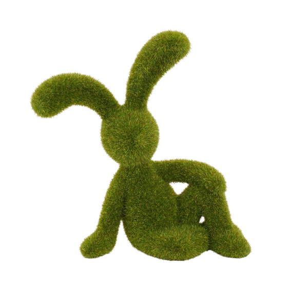 Figurka Zając na boku zamszowy zielony mech 23 cm