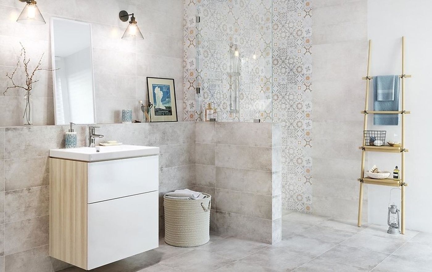 Cersanit Concrete Style inserto patchwork dekor ścienny 20x60 cm mix mat