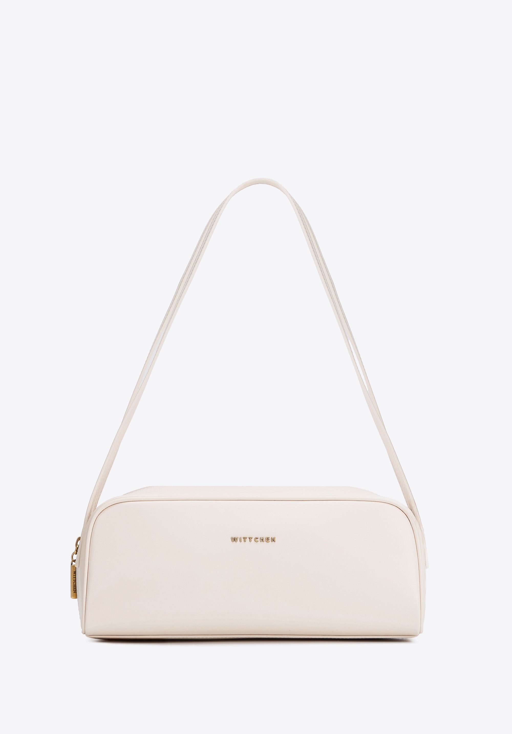 Damska torebka bagietka ze skóry naturalnej podłużna kremowa