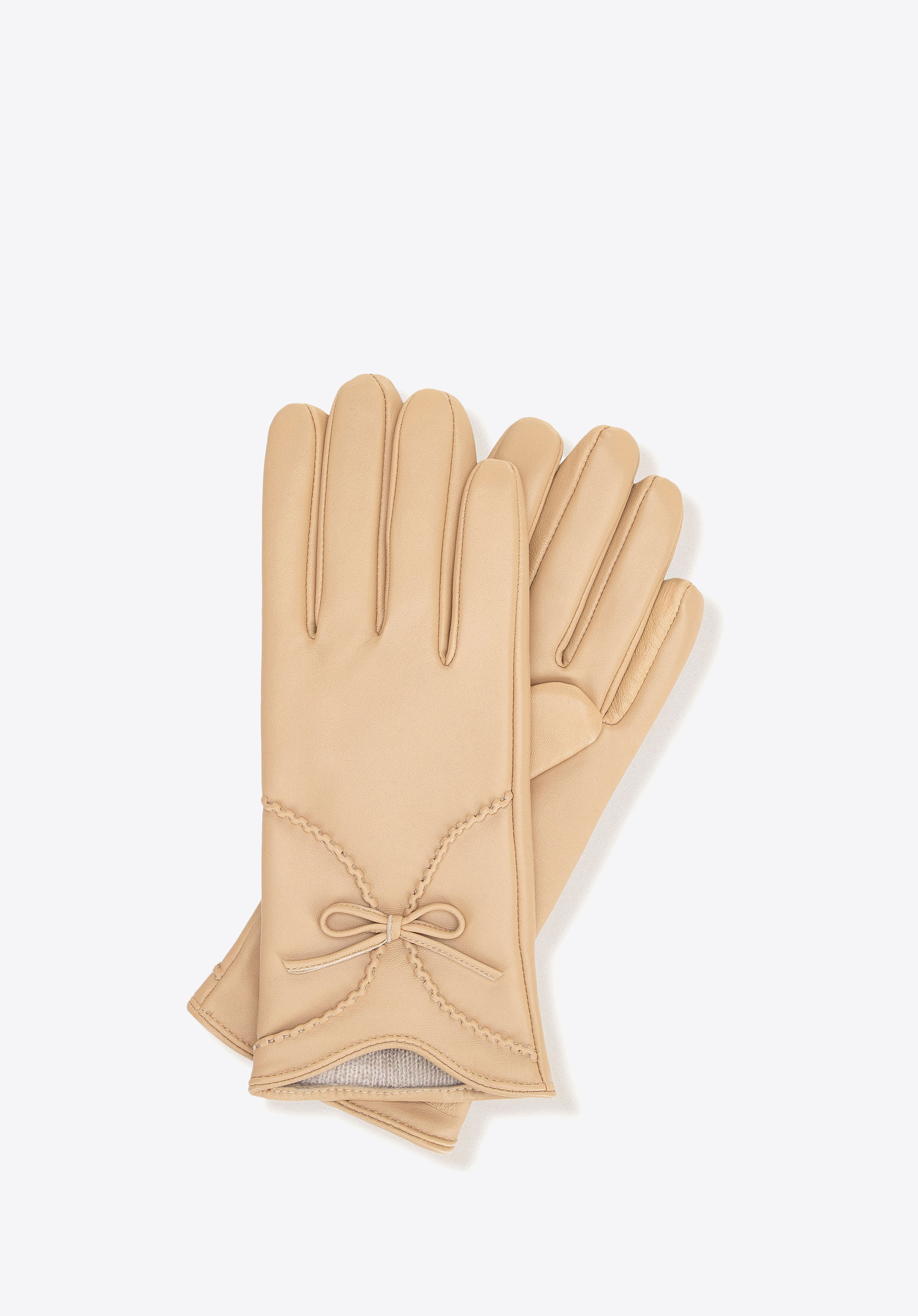 Damskie rękawiczki z naturalnej skóry owczej ocieplane beżowe