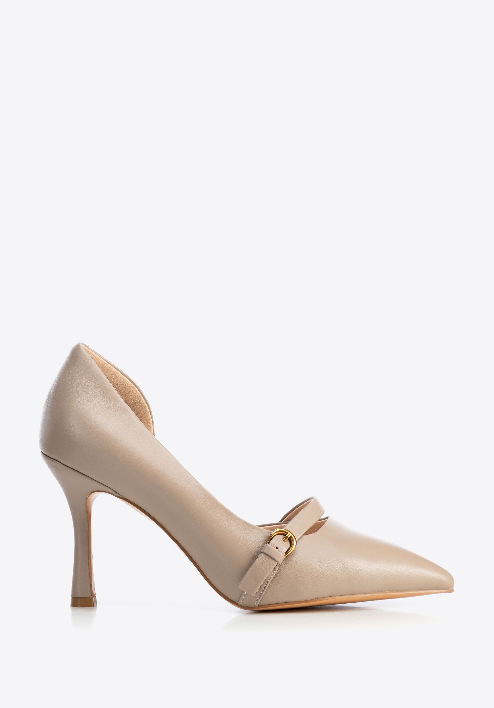 Damskie czółenka ze skóry z paskiem beżowe