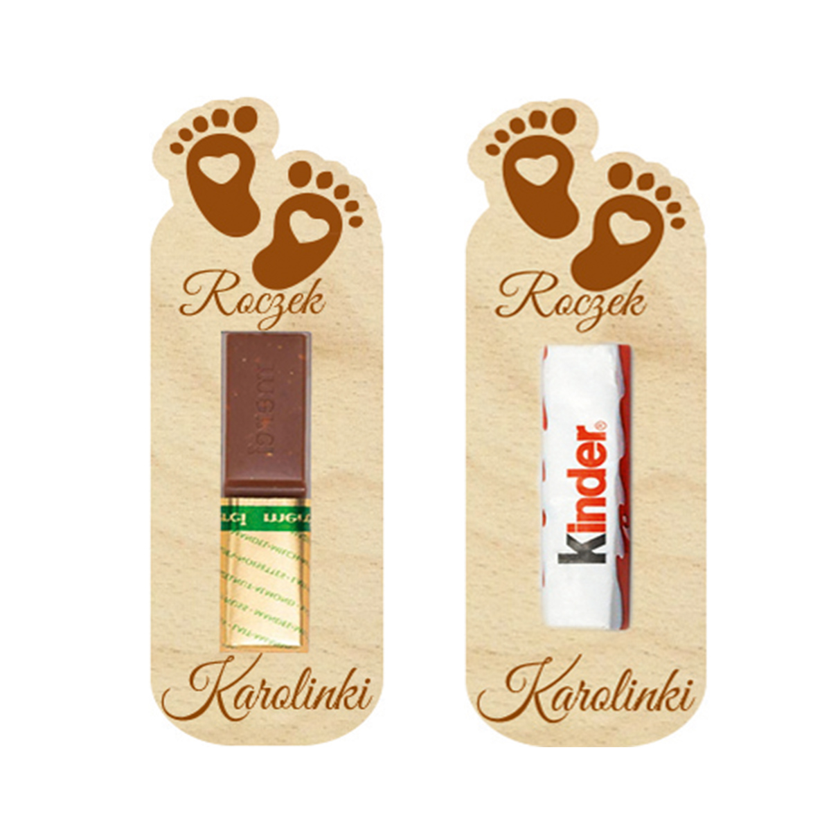 Podziękowanie dla gości MERCI czekoladki prezent z życzeniami na Roczek Urodziny Chrzest Święty IMIĘ grawer Stópki