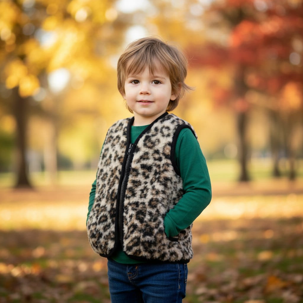 Kamizelka wełniana dziecięca merynos australijski lampart 2-3 lata