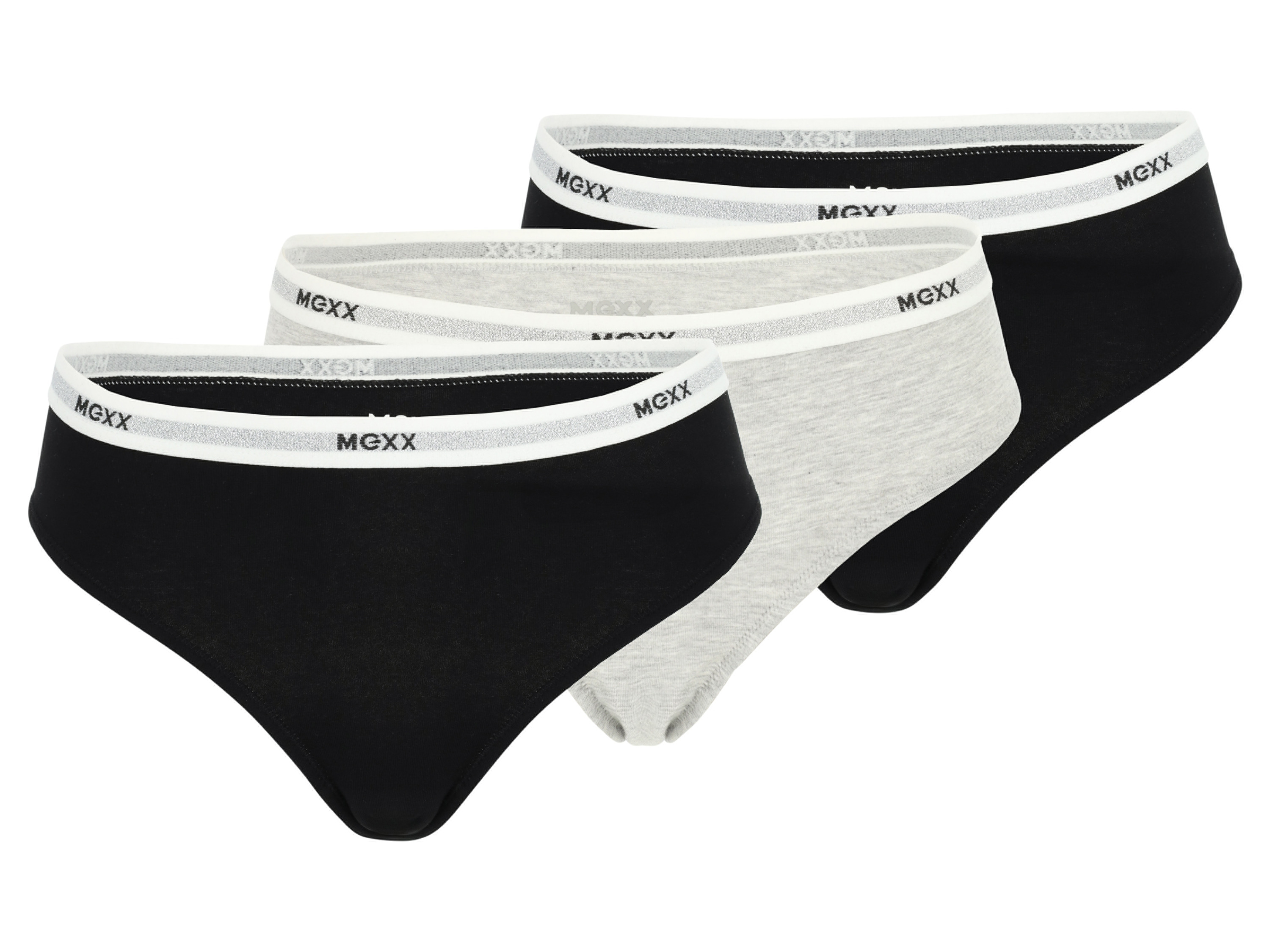 Mexx Majtki figi damskie z bawełną, 3 pary Czarny/ szary, M