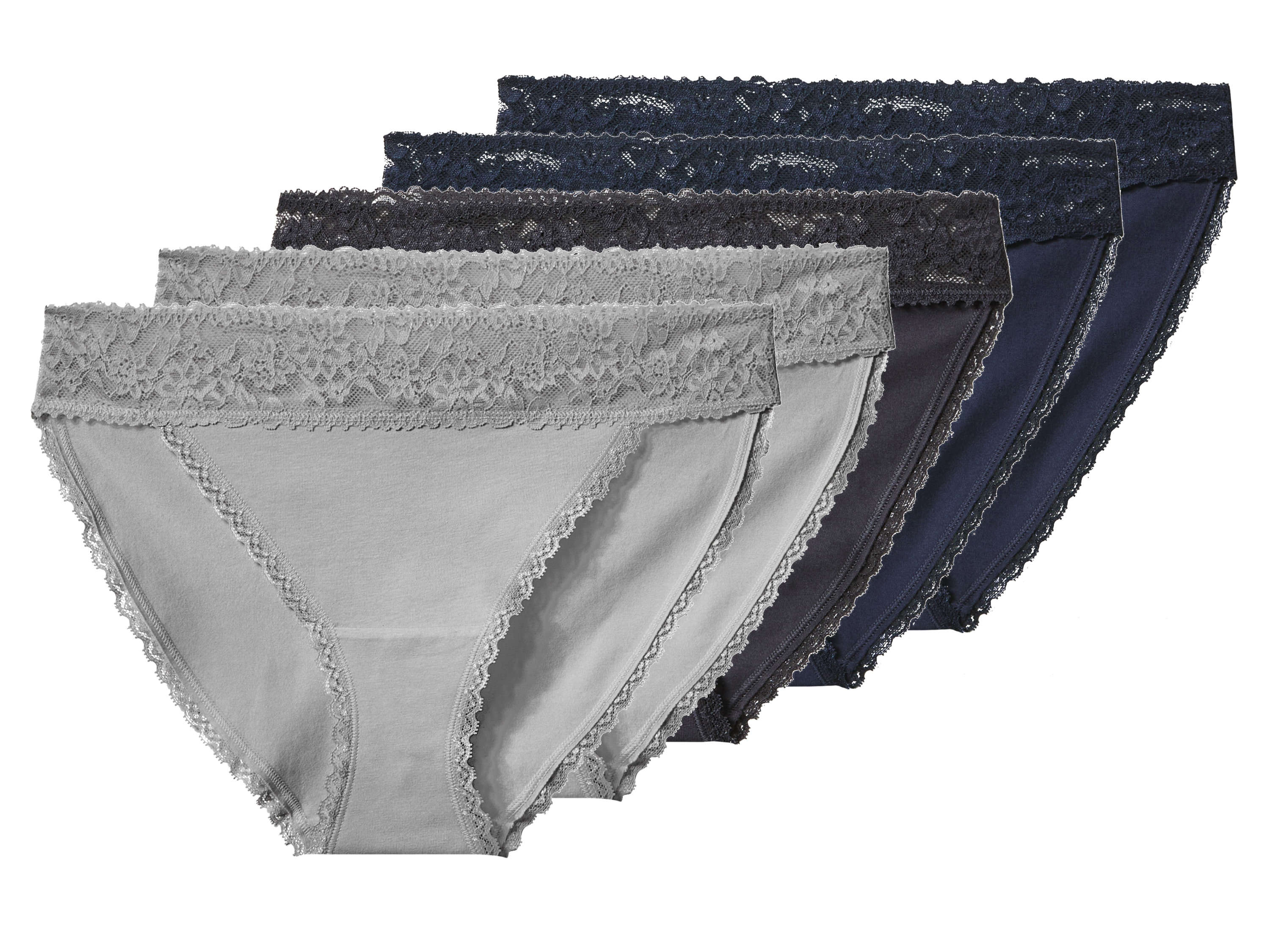 esmara Majtki slipy damskie z bawełną, 5 par Granatowy / ciemnoszary / jasnoszary, M 40/42