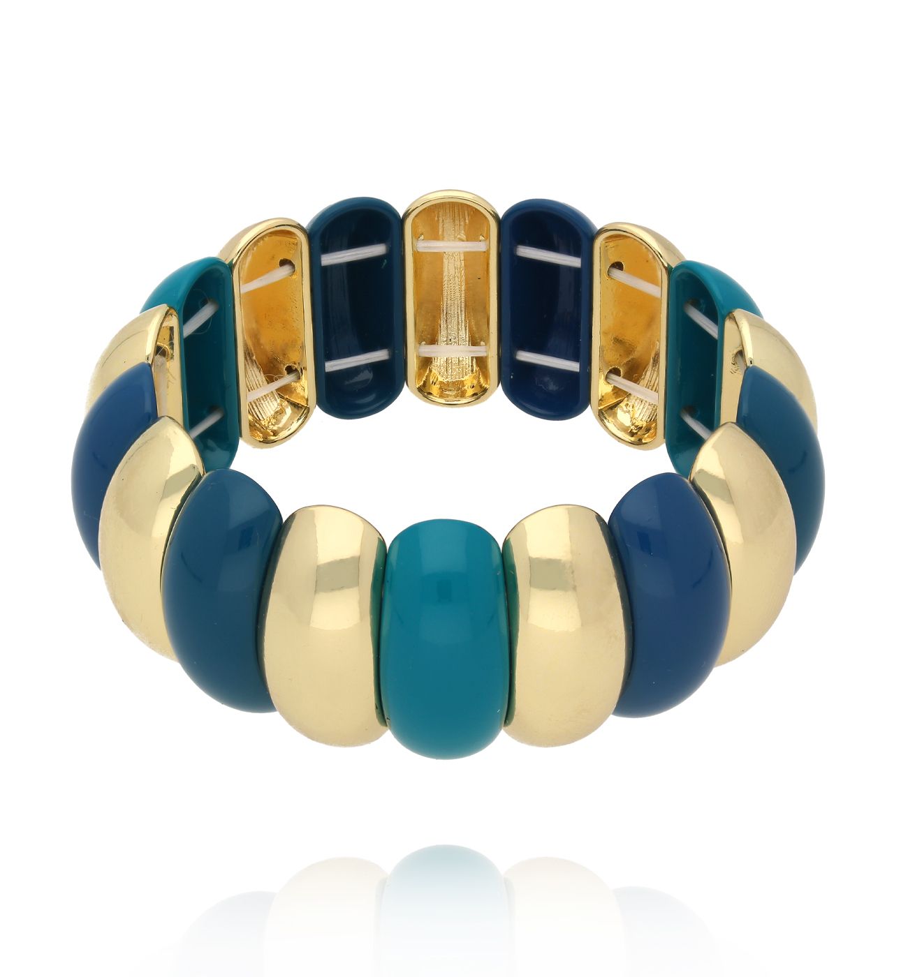 Bransoletka elastyczna w odcieniach turkusu, granatu i złota BCR0072