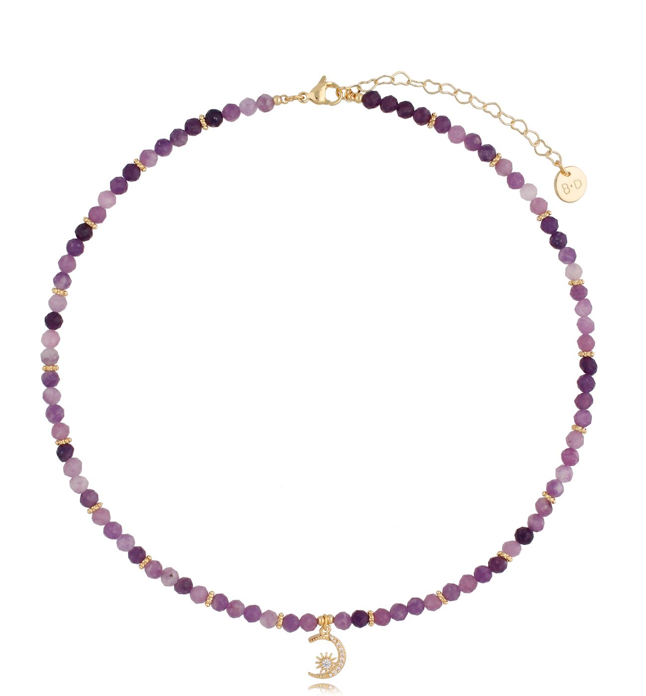 Naszyjnik z ametystami i księżycem Emilie - By Dziubeka