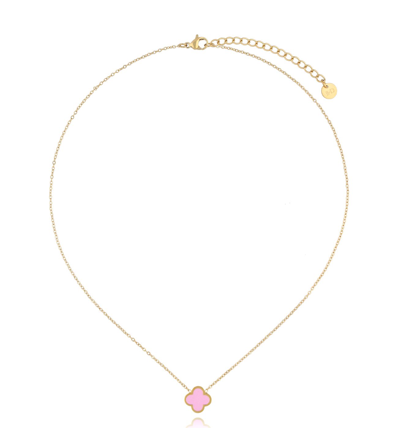 Naszyjnik złoty z koniczynką z liliową emalią Heureux - By Dziubeka