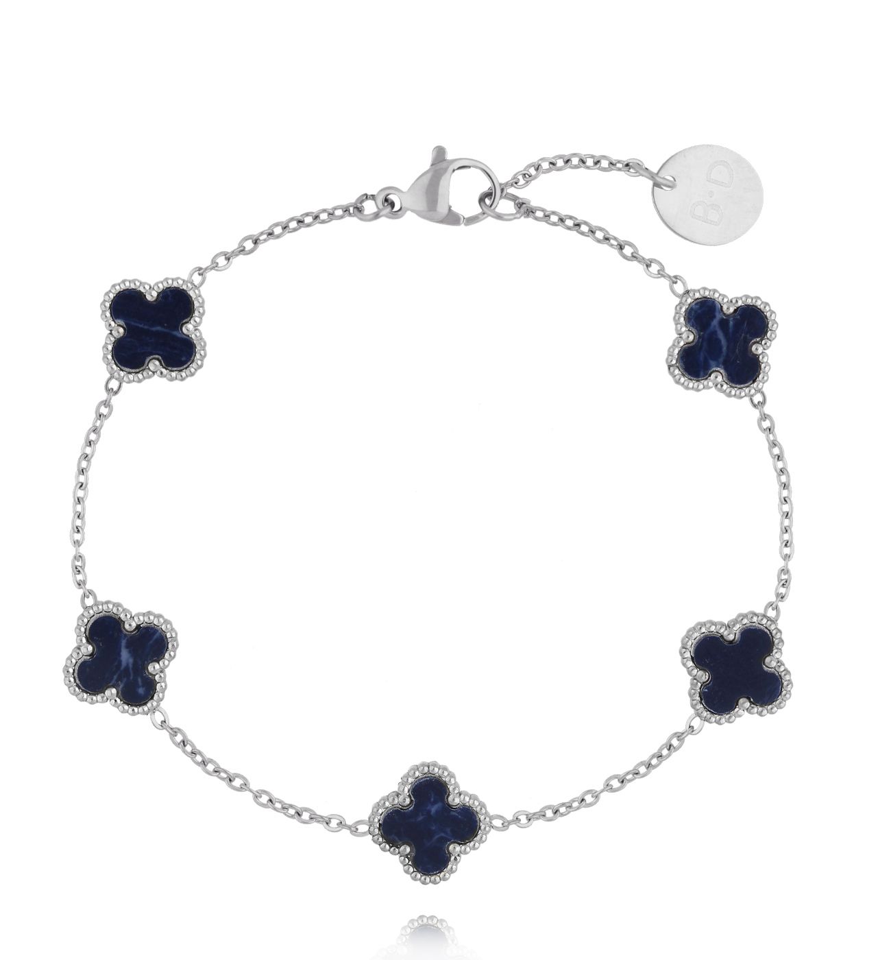 Bransoletka z granatowymi koniczynkami srebrna Clovers BSY0194 - By Dziubeka