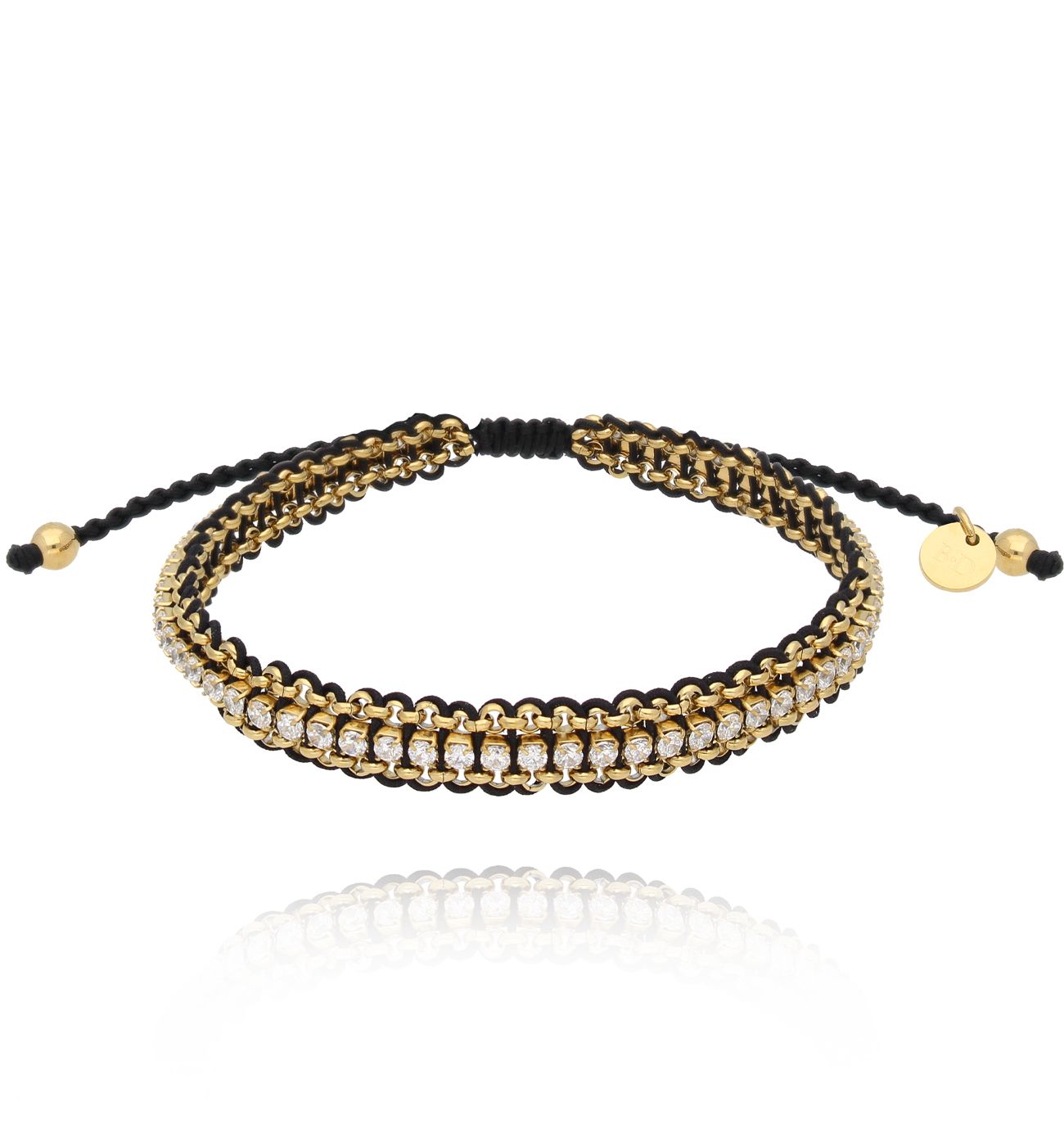 Bransoletka z cyrkoniami i czarnym sznurkiem Together BSC1677