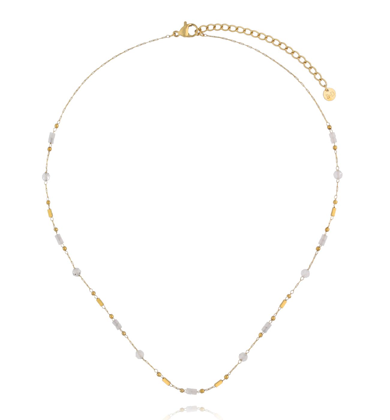 Delikatny naszyjnik z białego jadeitu z elementami w złotym wykończeniu NEA0093 - By Dziubeka