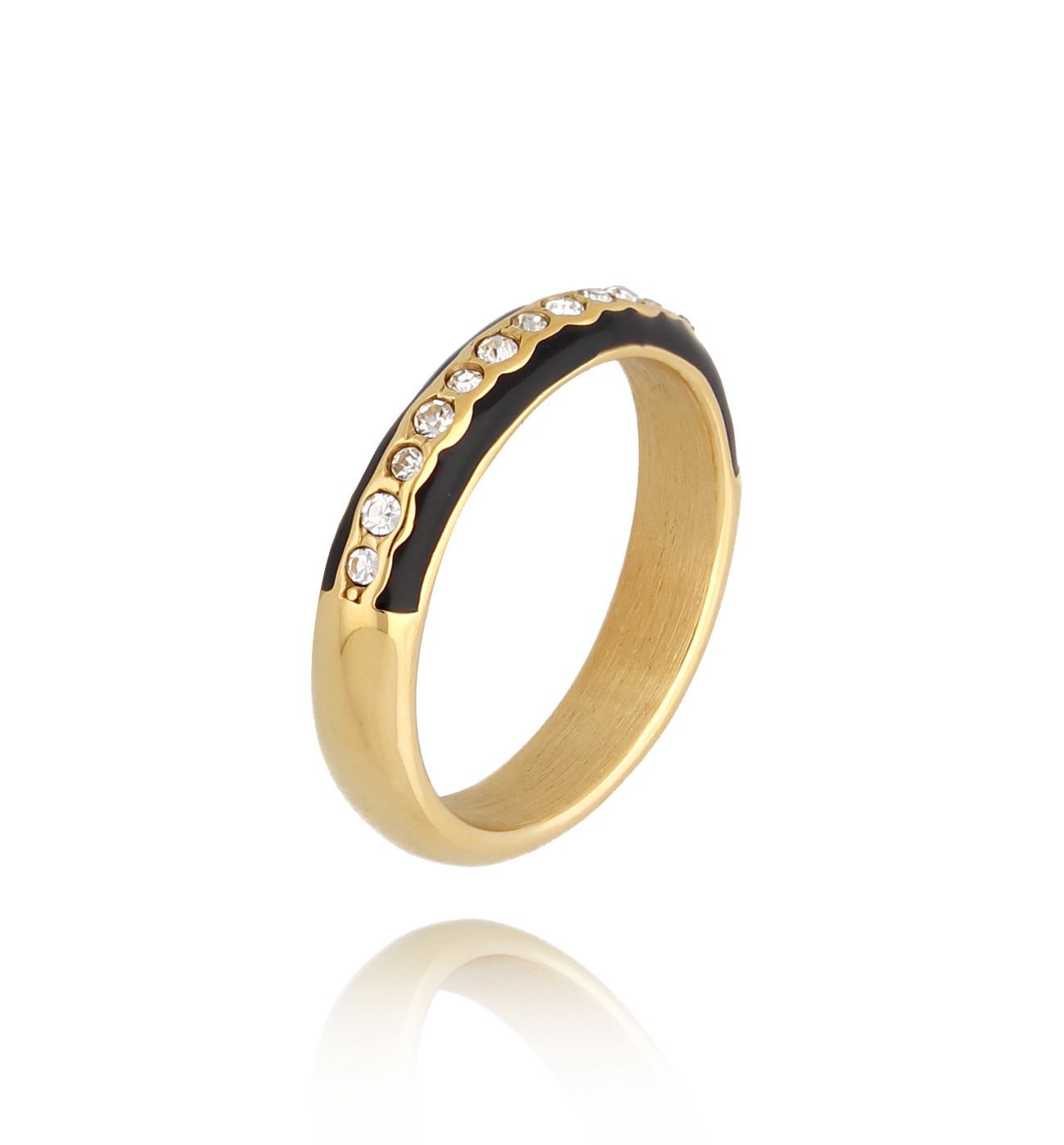 Pierścionek z cyrkoniami i czarną emalią Mori PSA0664