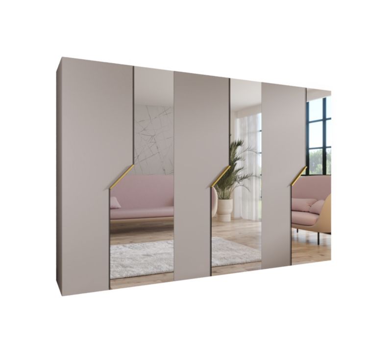 Szafa uchylna z lustrem otwierana Abiks ANDREW 2 300 wys 202 cm Kaszmir + Złoty 1 szt