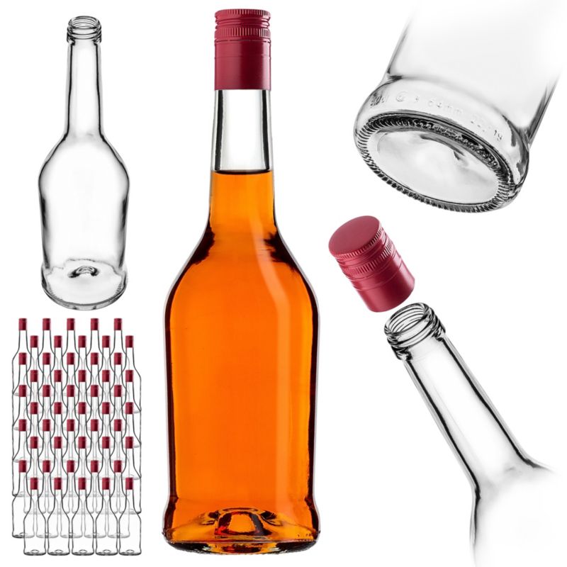 Butelka KADAX szklana 500 ml z długą czerwoną zakrętką 50 szt.