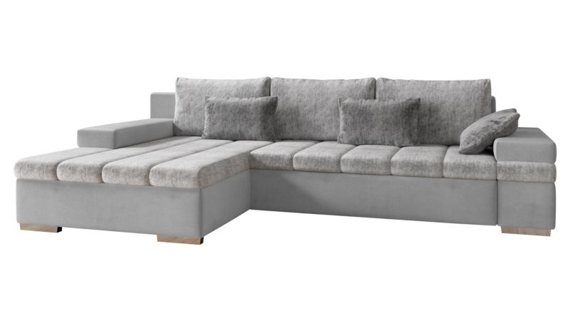 Narożnik z funkcją spania MIRJAN 24 Bangkok Premium lewy popielaty/srebrny plusz szenilowy/gołębi szary plusz 1 szt.