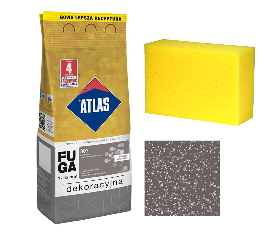 ATLAS FUGA DEKORACYJNA Z BROKATEM CYRKONIA 2KG + KUBALA GĄBKA