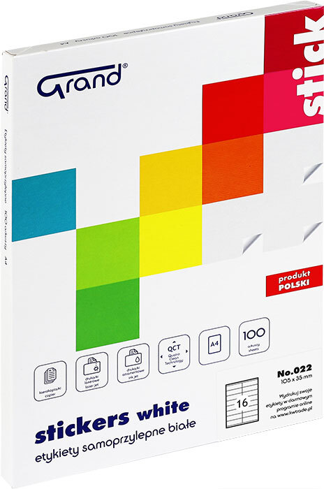 Etykiety samoprzylepne Grand No.022, 105x35mm, 100 arkuszy, biały