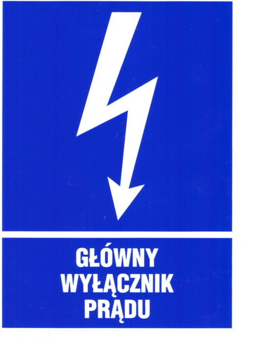 Naklejka informacyjna Anro "Główny wyłącznik prądu", 74x105mm